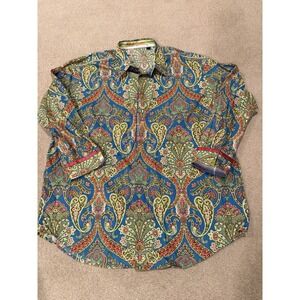 Robert Graham Men's 3XLB Paisley Button Down Shirt Flip Cuff Shell Buttons